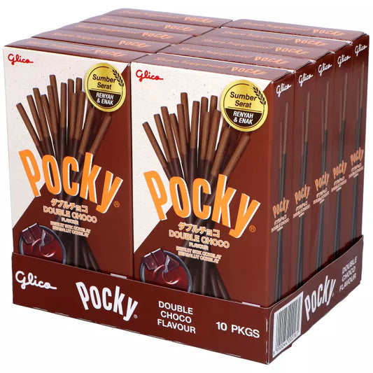 Glico Pocky Double Chocolate Biscuit Sticks 33g 10 Pk - Indonesian Delight!