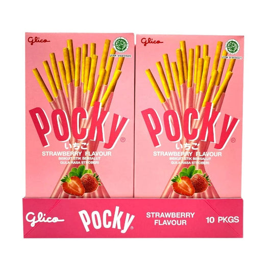 Glico Pocky Strawberry Crunchy Biscuit Covered With Strawberry Box of 10
