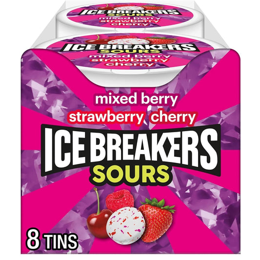 ICE BREAKERS Sours Mints (Mixed Berry, Strawberry) Sugar-Free 1.5oz Box of 8