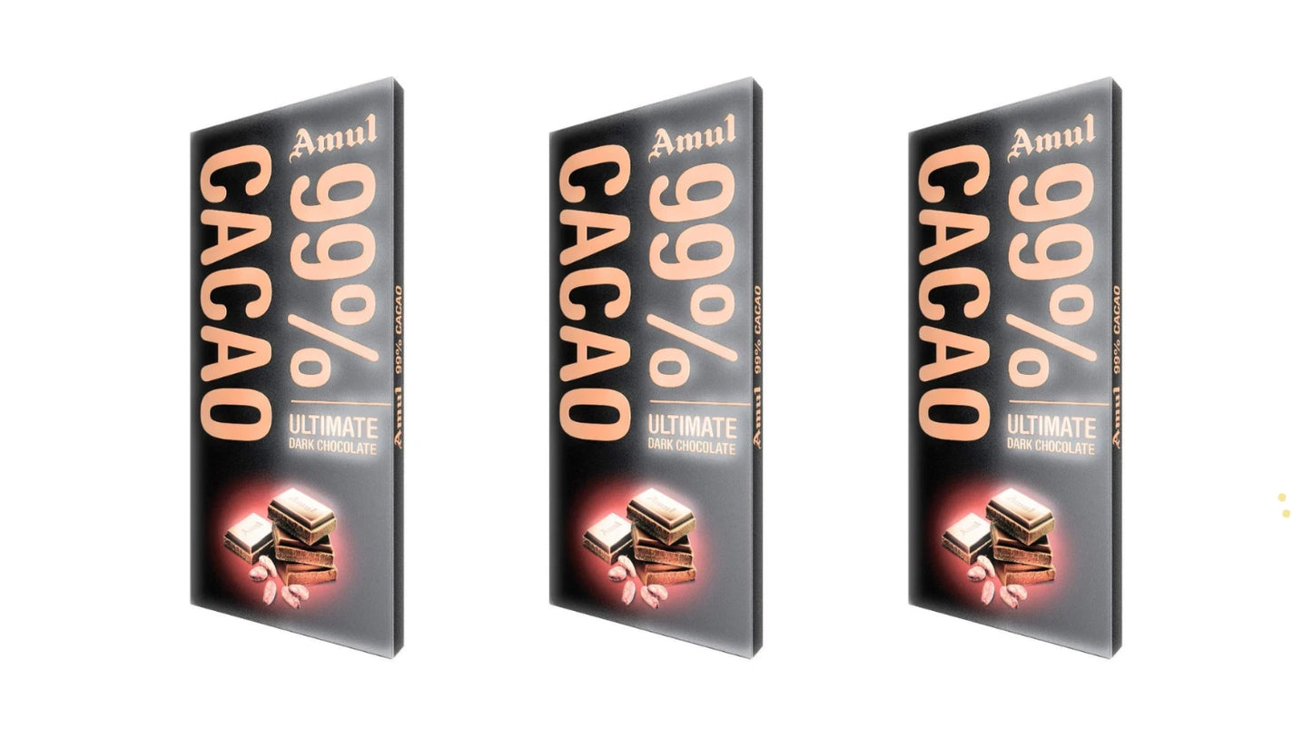 Amul 99% Cocoa Dark Chocolate Bar, 150g - Pack of 3 - Made from Finest Cocoa