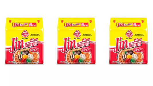 Ottogi Jin Ramen Korean Style Instant Noodles Spicy Flavor 5-Bundle - Pack of  3
