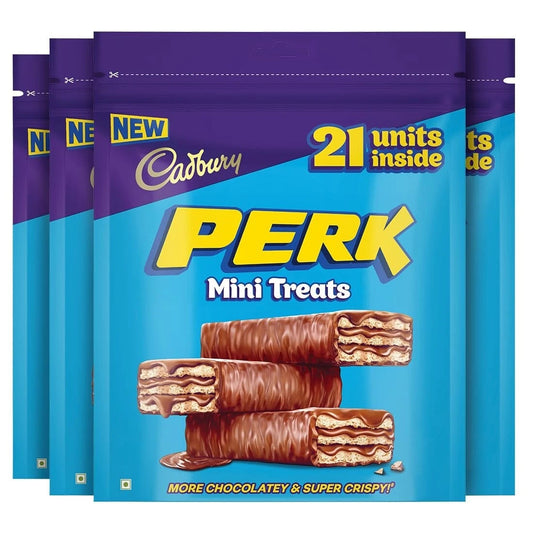 Cadbury Perk Mini Treats Chocolate Coated Wafers, 115.5 g (Pack of 4) - Crispy!