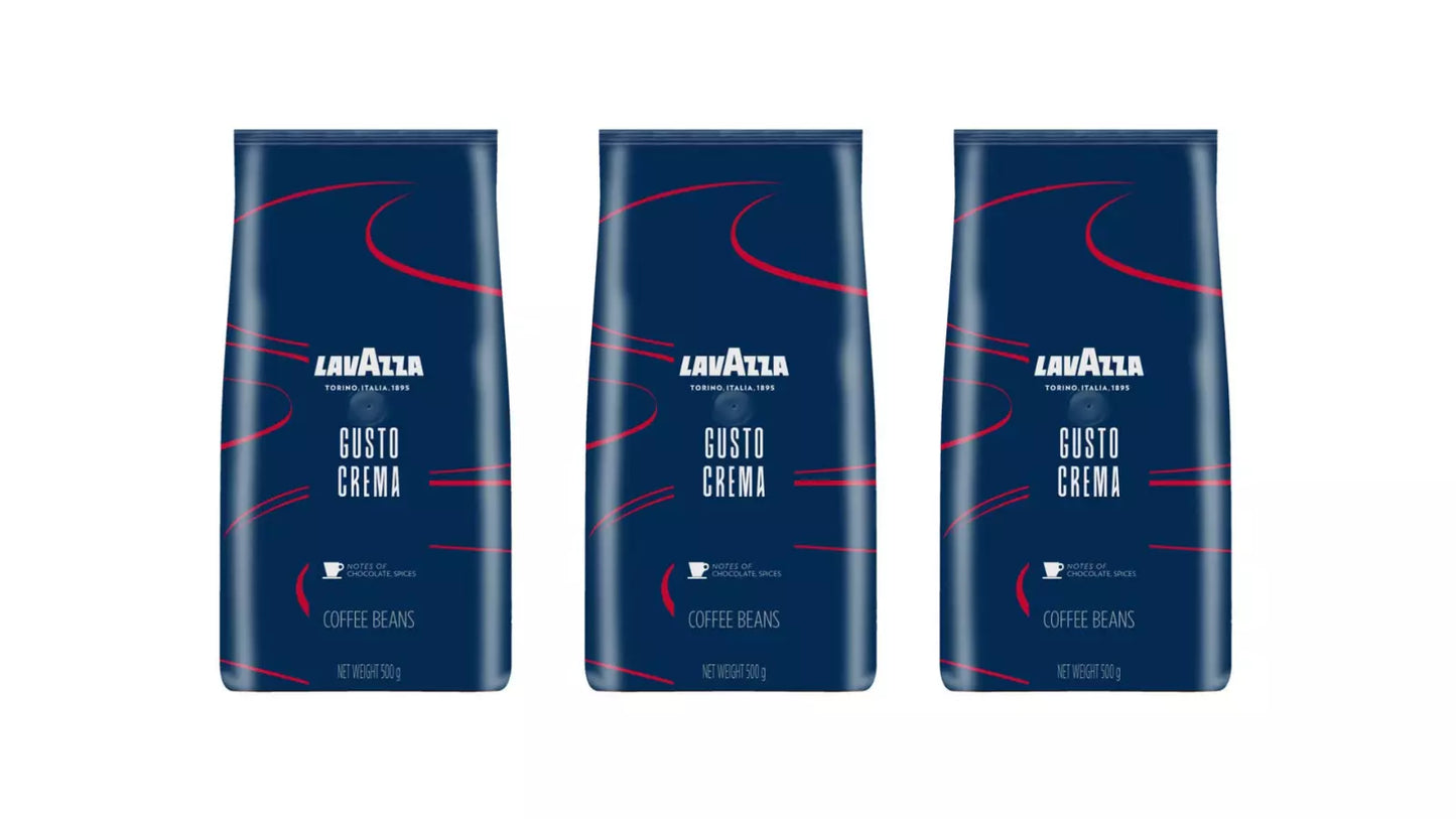 Lavazza Gusto Crema Roasted Coffee Beans 500g Bag - Pack of 3 - Italian Kick!