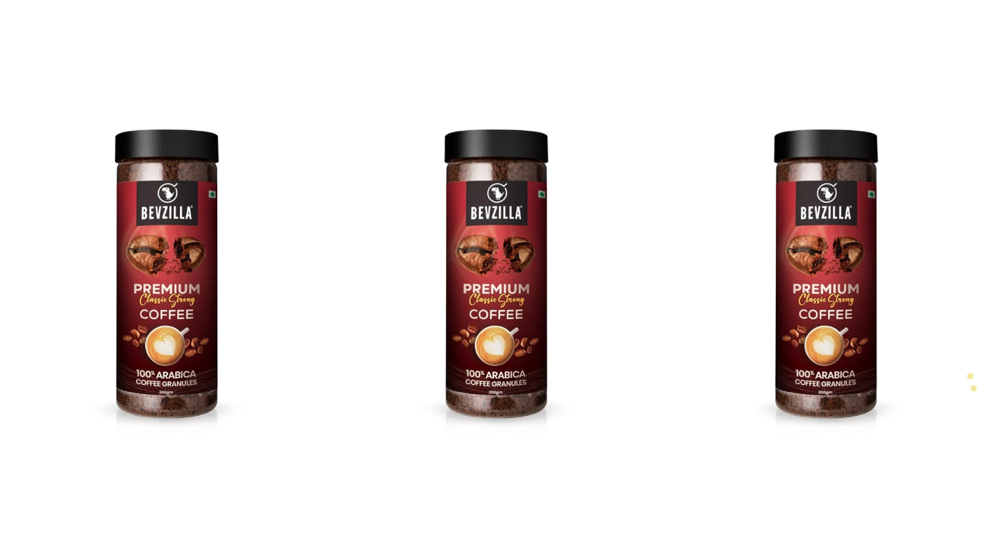 Bevzilla 200g Instant (Classic) Coffee Powder | Makes 100 Cups - Pack of 3