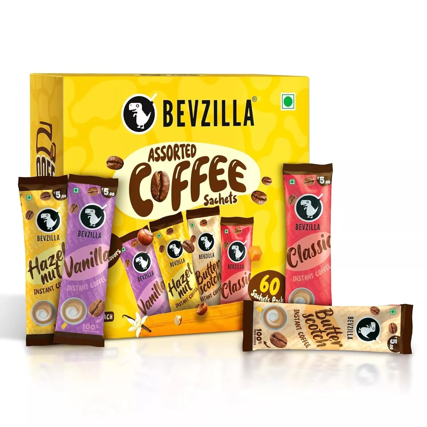 Bevzilla 60 Instant Coffee Powder Sachets - Hazelnut, Colombian, Vanilla, Butter
