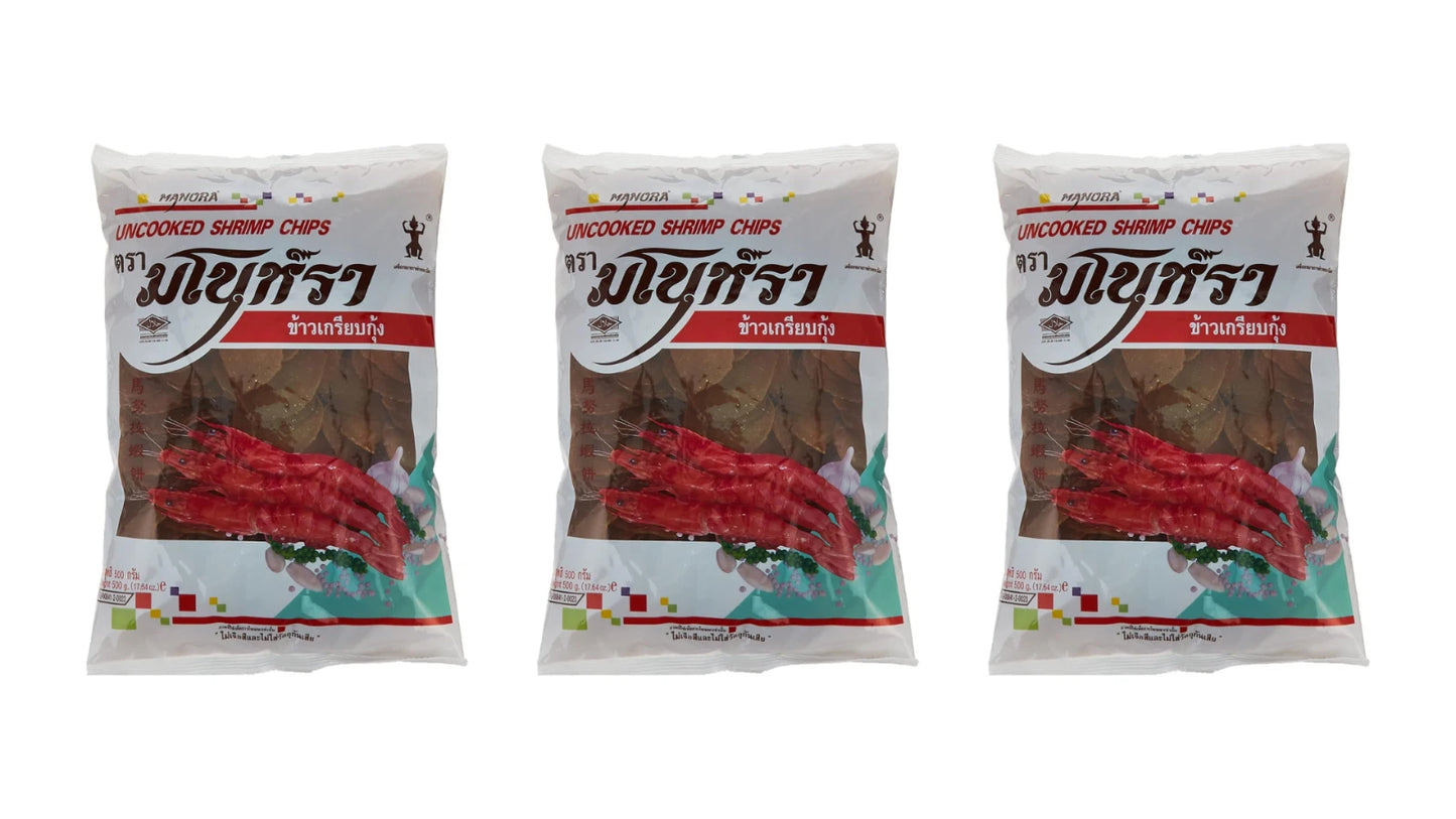 Manora Uncooked Shrimp Chips, 500g - Pack of 3 - Thai Seafood Specialty!