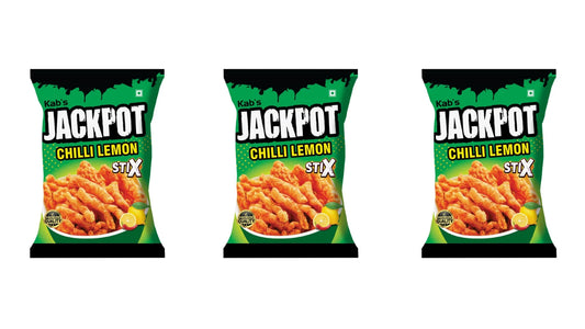 Kab's Jackpot Chilli Lemon Stix Chips Snacks 80g - Pack of 3 - Citrusy, Spicy!