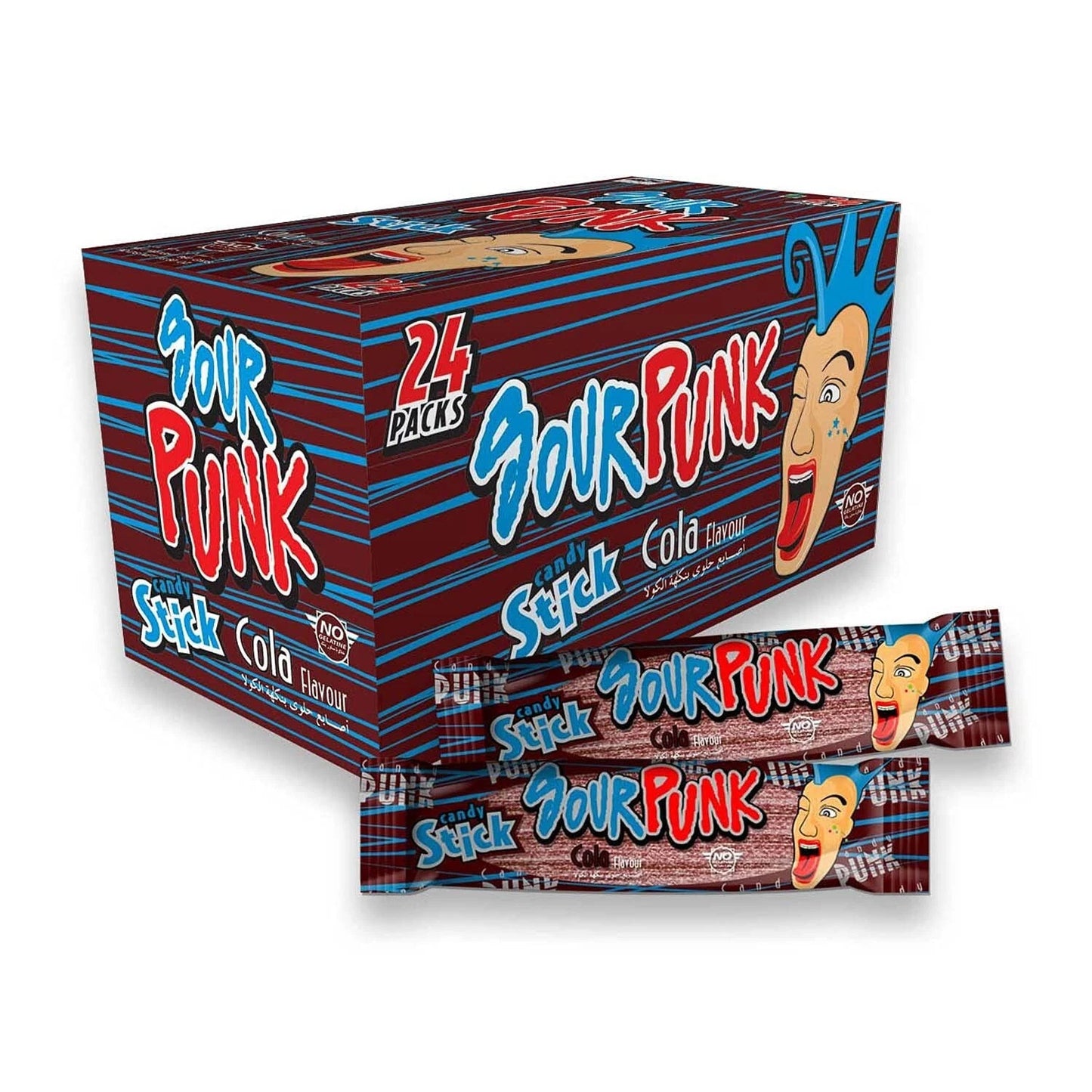 Sour Punk Candy Sticks, Cola Flavor - Pack of 24 (40g each) - Gelatine Free