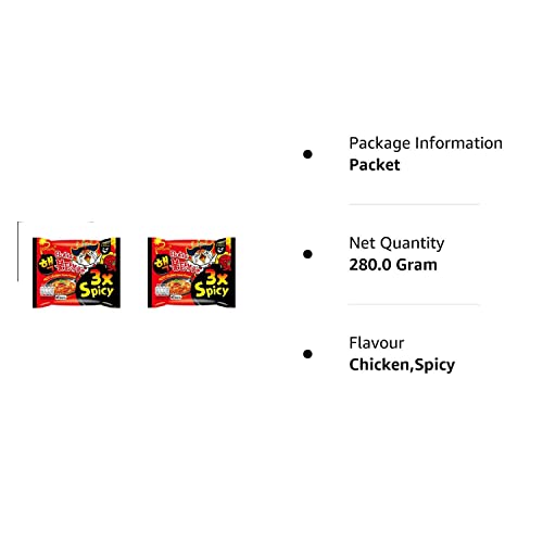 Samyang Hot Chicken 3X Spicy Instant Buldak Noodles Ramen Flavor (140 grams Pack of 2)