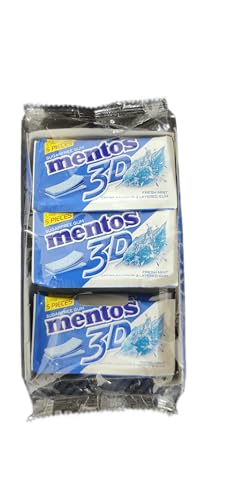 Mentos 3D Triple Layer Sugar-Free Chewing Gum 5 sticks each - pack of 15 (Fresh Mint) - "Triple Layer Fresh Mint Gum!"