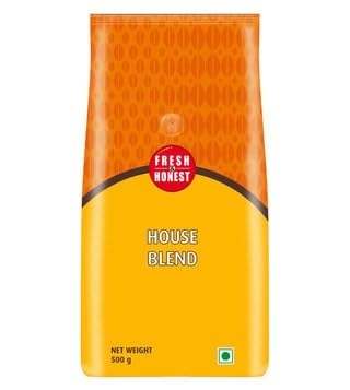 FRESH & HONEST House Blend 500g - Medium to Dark Roast Coffee Beans, Rich Crema, and Pure Coffee Bliss in Every Cup - Premium Roasted Beans - House blend coffee beans!