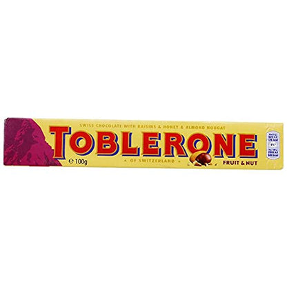 Toblerone Fruit & Nut with Raisins, Honey and Almond Chocolate Bar Pack of 12, x 100 g