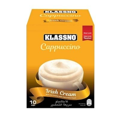 KLASSNO Cappuccino Irish Cream, 10 Sachets, 200g - Indulge in the richness of Irish cream flavor with KLASSNO Cappuccino Irish Cream, 10 Sachets, 200g.