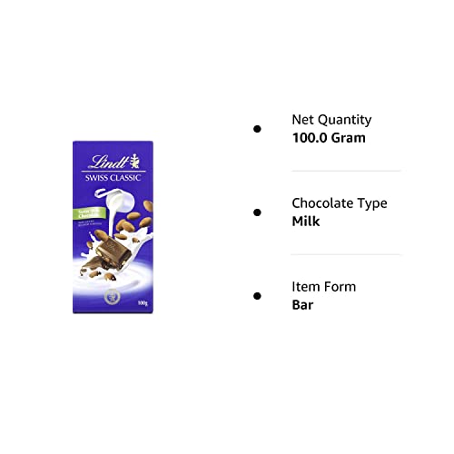 Lindt Swiss Milk Chocolate with Roasted Almonds, 100 g