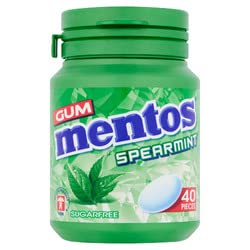 Mentos Sugar Free Spearmint Chewing Gum Bottle, 40 Pieces - "Spearmint Gum Freshness!"