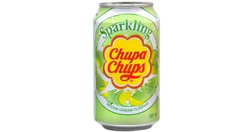 Chupa Chups Sparkling Melon & Cream Soda - Refreshing Twist of Flavor in a 345ml Bottle, Unique Fizz for a Taste Sensation! - Melon & cream soda