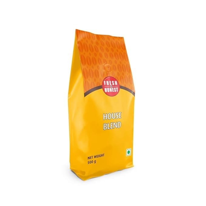 FRESH & HONEST House Blend 500g - Medium to Dark Roast Coffee Beans, Rich Crema, and Pure Coffee Bliss in Every Cup - Premium Roasted Beans - House blend coffee beans!