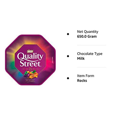 Nestle Quality Street Assorted Milk and Dark Chocolate and Toffees Tub, 650g - "Quality Street - 650g Tub of Assorted Milk & Dark Chocolates and Toffees!"