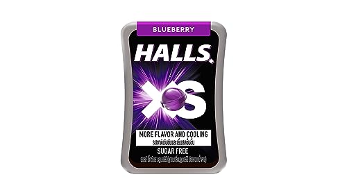 Halls XS Flavored Sugar Free Candy 13.8g Each - Pack of 12 (Blueberry) - A bulk pack of sugar-free blueberry candies.