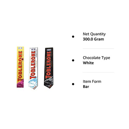 Toblerone White Chocolate,Honey And Almond And Tone Bitter Sweet Chocolate 250 Grams (Pack Of 3)