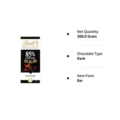 Lindt Excellence 85% Cocoa Dark Chocolate, ?200 gram