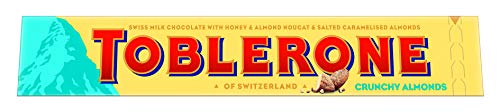 Toblerone of Switzerland Crunchy Almonds Swiss Milk Chocolate with Honey and Almond Nougat & Salted Caramelised Almonds, 100 g