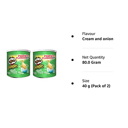 Pringles Sour Cream & Onion Pop & Go Potato Chips 40g (Pack of 2) - Portable sour cream and onion Pringles!