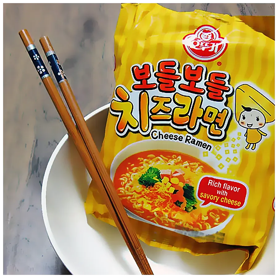 Ottogi Cheese Ramen Rich Flavor with Savory Cheese Korean Style Vegetarian Instant Noodles 111gm*2Pack (Imported)