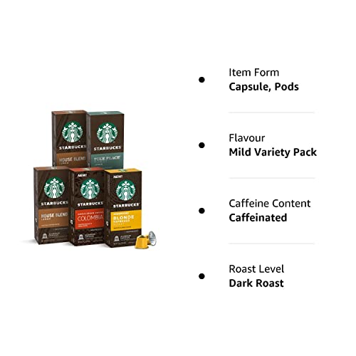 Starbucks by Nespresso Capsules, (50 Pods, Compatible With Nespresso Original Machines) (Mild Variety Pack), Box - 0.057 Kg