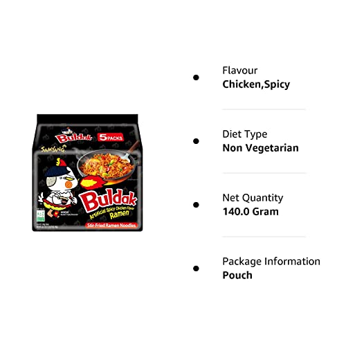 Samyang Fire Chicken (Buldak) Spicy Ramen, 140 grams (Pack of 5)