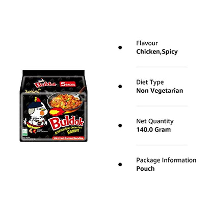 Samyang Fire Chicken (Buldak) Spicy Ramen, 140 grams (Pack of 5)