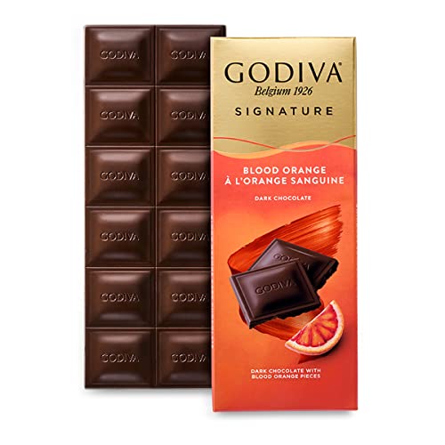 Godiva Signature Blood Orange Dark Chocolate 90g - Enjoy the perfect harmony of intense dark chocolate and tangy blood orange in Godiva's Signature bar