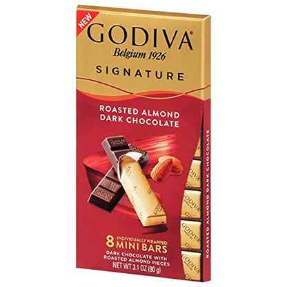 Godiva Chocolatier Signature Roasted Almond Dark Chocolate Bar, 90g - Delight in the rich and intense flavor of Godiva dark chocolate combined with roasted almonds