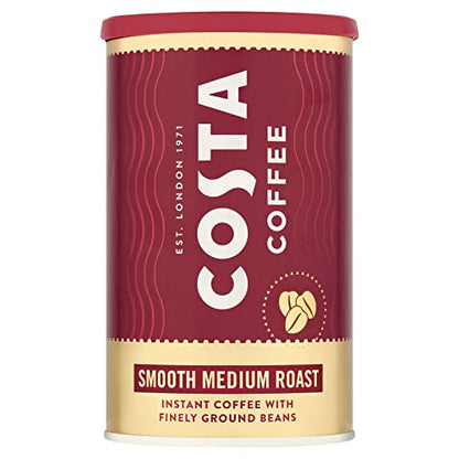 Costa Coffee Smooth Medium Roast Instant Coffee With Finely Ground Beans 100g Tin (UK) - Medium roast instant coffee