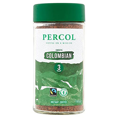 Percol Smooth Colombian Instant Coffee 100g (100% Arabica, Fairtrade Certified) - "Smooth Colombian coffee!"