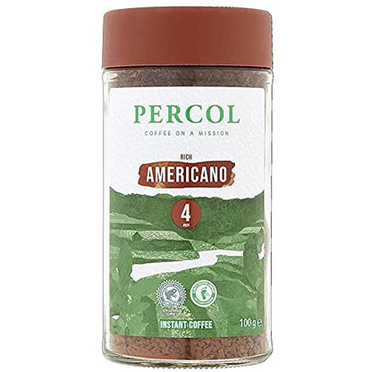 Percol Rich Americano Full Bodied Instant Coffee 100g (100% Arabica, Fairtrade Certified) - "Full-bodied Americano!"