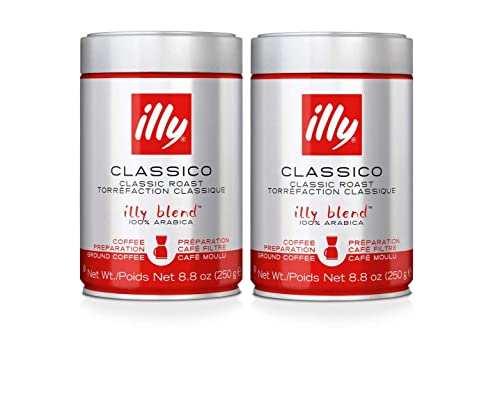 illy, Ground Coffee Drip Grind (Medium Roast, Blue Band), 8.8-Ounce Tins (Pack of 2) - Drip grind ground coffee, medium roast, blue band, 8.8 oz tins, pack of 2.