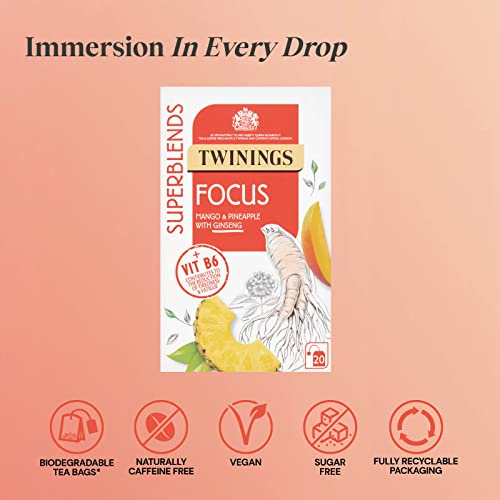 Twinings Superblends Focus Mango & Pineapple with Ginseng Tea 20 Tea Bag, 30g