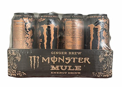 Monster Energy Drink Mule 500ml Ginger Brew, Ginseng Root Extract, Non Alcoholic Drink (Pack of 12 Cans X 500ml Each) - "Ginger Brew Energy!"