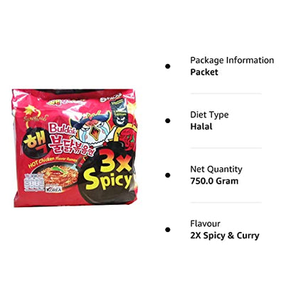 Sam Yang 3X Spicy Buldak Hot Chicken Flavour Instant Korean Noodles - 140Gm*5Pack (5Pack Combo) (Imported), 140 grams