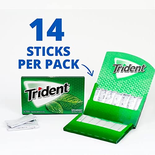 Trident Sugar-Free Chewing Gum - Spearmint, 14 Sticks, 26g - Refreshing Burst!