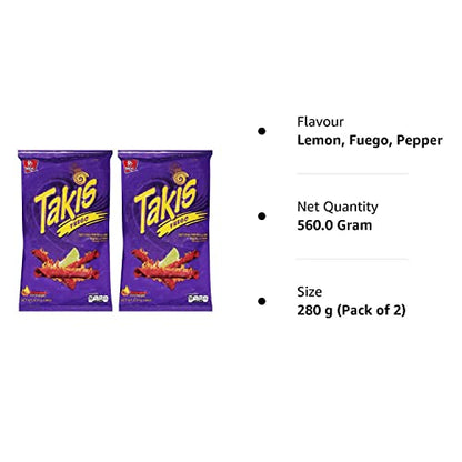 Takis Fuego Hot Chili Pepper & Lime Flavored Corn Snacks(Two 9.9 oz. Bag)