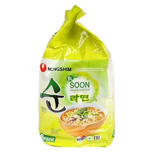 Nongshim Soon Veggie Ramyun Noodle Soup, 5 Pack, 19.75 oz â„® 560 g - "Deliciously vegetarian!"