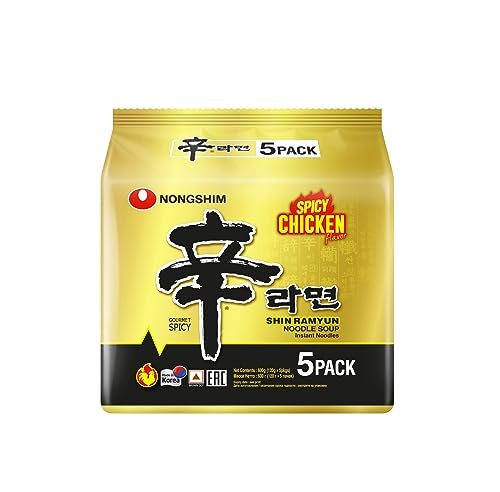 Nongshim Shin Ramyun Spicy Chicken Flavour Noodle Soup Instant Noodles Gourmet Spicy, 21.16 oz â„® 600 g, 5 Pack - "Nongshim Shin Ramyun Spicy Chicken - 5 Pack, 600g of Gourmet Spicy Noodles!"