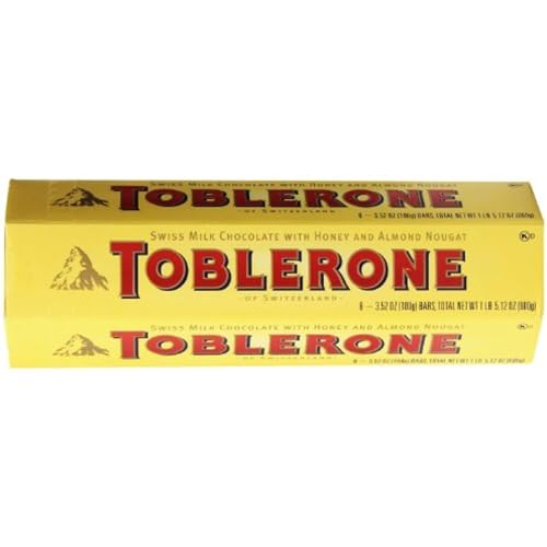 Toblerone Swiss Milk Chocolate With Honey And Almond Nougat 6 - 3.52 Oz100G Bars Total Net 1Lb 5.12 Oz600G