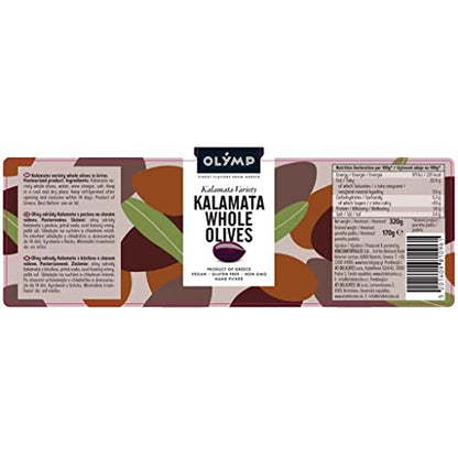 Olymp Kalamata Pitted Olives, Vegan â€¢ Gluten Free â€¢ Non GMO â€¢ Hand Picked, 12.7 oz â„® 360 g - "Hand-picked perfection!"