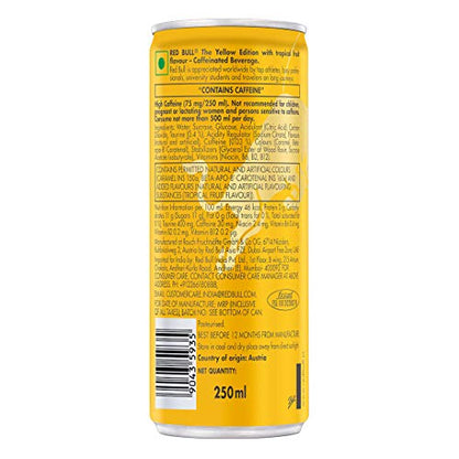 Red Bull Yellow Edition-Tropical Fruit Flavor (250 Ml)-Pack Of 24, Vegetarian - Tropical Rush!