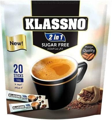 KLASSNO 2-In-1 Sugar Free Coffee Mix, 12g Pack of 20 - Instant Coffee Bliss with Zero Sugar, 240g - Enjoy guilt-free brewing with KLASSNO 2-In-1 Sugar Free Coffee Mix, 12g Pack of 20, 240g.