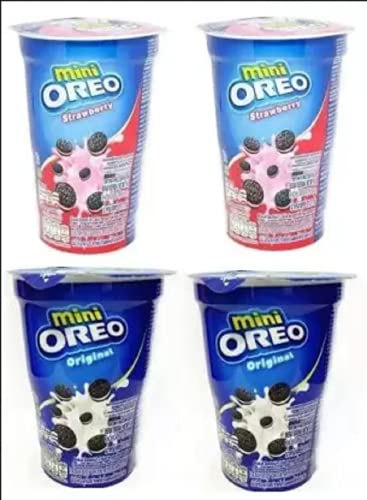 OREO Mini Cup Strawberry & Vanilla Flavoured Cream Biscuits, 61gm (Imported) (Pack of 4) Cookies (244 g, Pack of 4) - "Strawberry and vanilla mini goodness!"