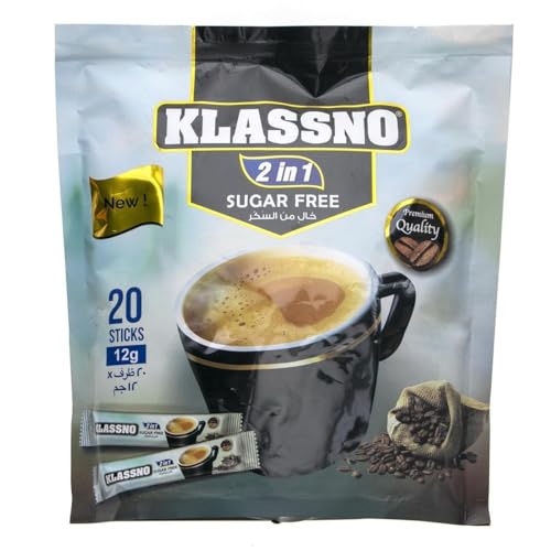 KLASSNO 2-In-1 Sugar Free Coffee Mix, 12g Pack of 20 - Instant Coffee Bliss with Zero Sugar, 240g - Enjoy guilt-free brewing with KLASSNO 2-In-1 Sugar Free Coffee Mix, 12g Pack of 20, 240g.